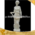 hand carving outdoor white marble statue of woman thinking